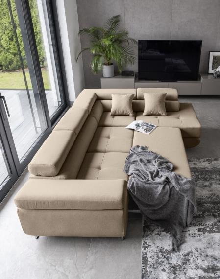 Photo Corner sofa bed with storage upholstered in fabric - Anton, Fabric, Light Gray, 272x203