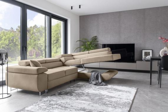 Photo Corner sofa bed with storage upholstered in fabric - Anton, Fabric, Light Gray, 272x203