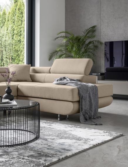Photo Corner sofa bed with storage upholstered in fabric - Anton, Fabric, Light Gray, 272x203