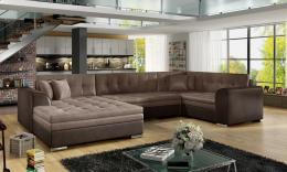 Corner sofa bed - Damario, Brown fabric / Dark brown fabric, 340cm x 190cm