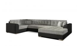 Corner sofa bed - Damario, Gray fabric / Black faux leather, 340cm x 190cm