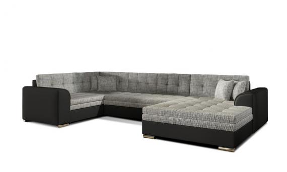 Photo Corner sofa bed - Damario, Gray fabric / Black faux leather, 340cm x 190cm