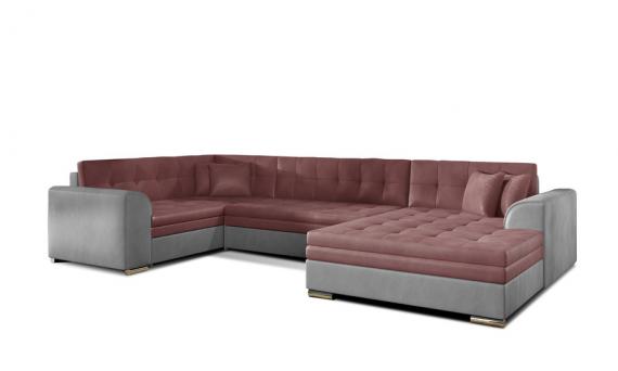 Photo Corner sofa bed - Damario, Pink fabric / Gray fabric, 340 cm x 190cm