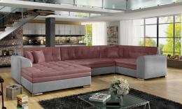 Corner sofa bed - Damario, Pink fabric / Gray fabric, 340 cm x 190cm