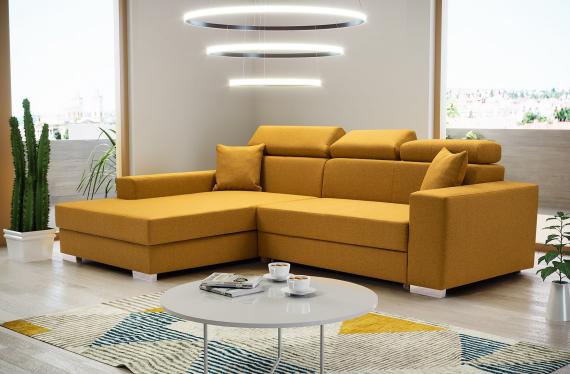 Photo Chaise longue sofa bed with reclining headrests - 263x178 -  MÉXICO DE LUX - Yellow