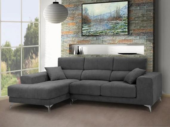 Foto SOFÁ CHAISE LONGUE CON ASIENTOS DESLIZANTES DE VISCOELÁSTICA 280 CM X 173 CM BOSTON GRIS OSCURO