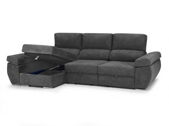 Foto SOFÁ CHAISE LONGUE CON ASIENTOS DESLIZANTES Y ARCÓN 280 CM X 140 CM NOA GRIS OSCURO