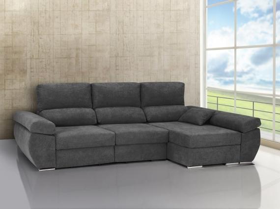 Foto SOFÁ CHAISE LONGUE CON ASIENTOS DESLIZANTES Y ARCÓN 280 CM X 140 CM NOA GRIS OSCURO