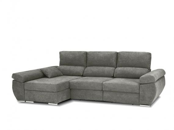 Foto SOFÁ CHAISE LONGUE CON ASIENTOS DESLIZANTES Y ARCÓN 280 CM X 140 CM NOA GRIS CLARO