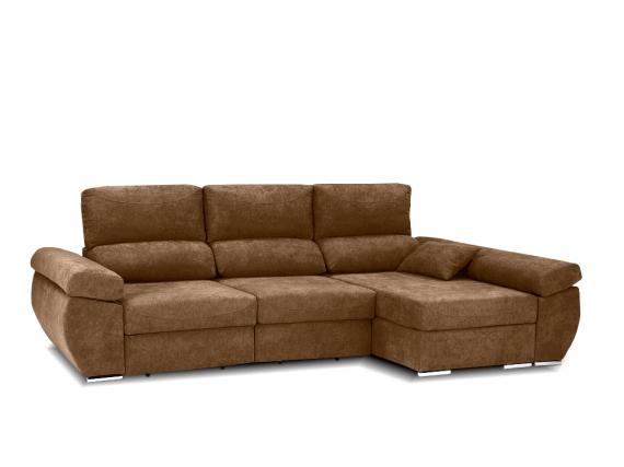 Foto SOFÁ CHAISE LONGUE CON ASIENTOS DESLIZANTES Y ARCÓN 280 CM X 140 CM NOA MARRÓN