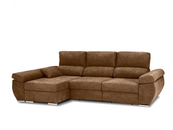 Foto SOFÁ CHAISE LONGUE CON ASIENTOS DESLIZANTES Y ARCÓN 280 CM X 140 CM NOA MARRÓN