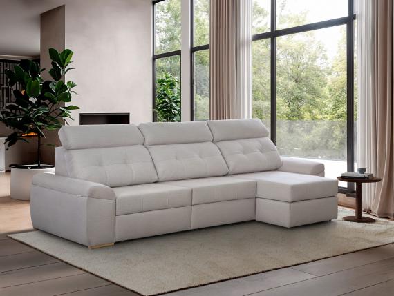Photo Chaise longue sofa, reversible, storage armrest - ALBACETE