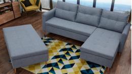 SOFÁ CAMA CON PUF 229 CM X 153 AREO GRIS