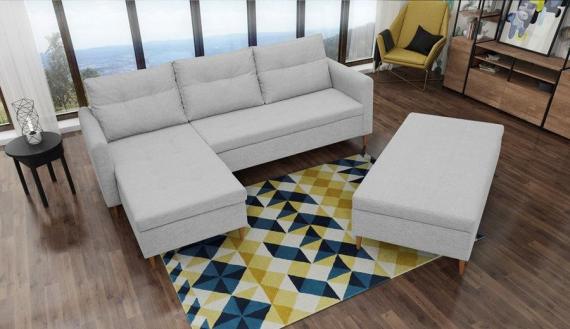 Foto SOFÁ CAMA CON PUF 229 CM X 153 CM AREO GRIS CLARO