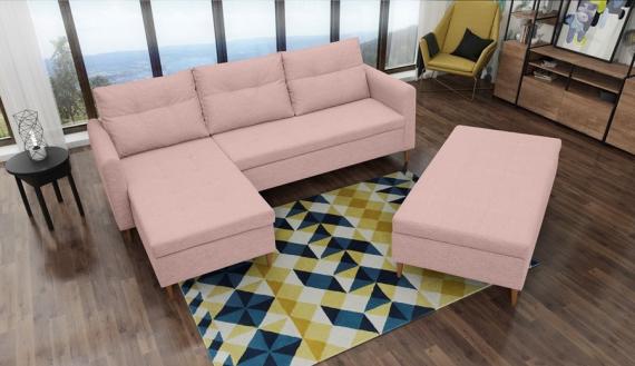 Foto SOFÁ CAMA CON PUF 229 CM X 153 CM AREO ROSA