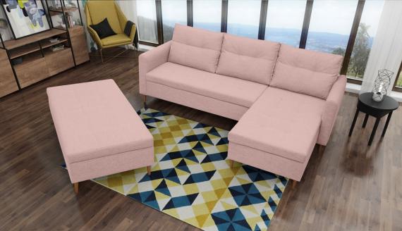 Foto SOFÁ CAMA CON PUF 229 CM X 153 CM AREO ROSA