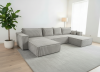 Photo U-shaped sofa bed - Light gray - corduroy fabric - 400x190 cm - AGATA U