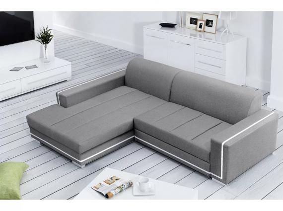 Photo Upholstered chaise longue sofa convertible into a bed - MARTÍN, Light gray / White, 260cm x 177cm