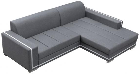 Photo Upholstered chaise longue sofa convertible into a bed - MARTÍN, Gray / White, 260cm x 177cm