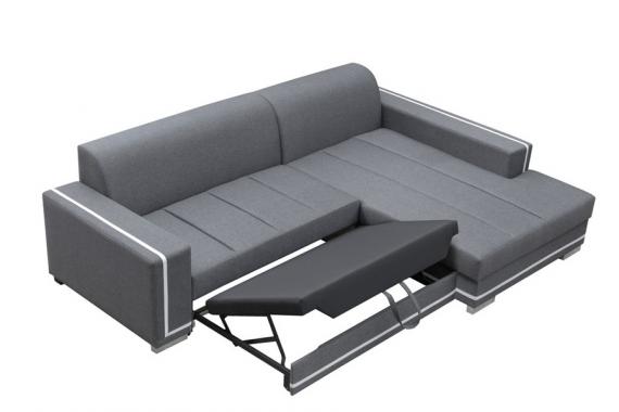 Фото Диван с шезлонгом, обитый, превращается в кровать - MARTÍN, Синий / Белый, 260 см x 177 см