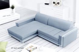 SOFÁ CAMA CON ARCÓN 260 CM X 177 CM MARTIN AZUL TELA/BLANCO POLIPIEL