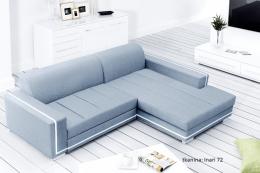 SOFÁ CAMA CON ARCÓN 260 CM X 177 CM MARTIN AZUL TELA/BLANCO POLIPIEL