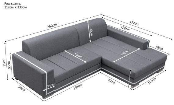 Photo Upholstered chaise longue sofa convertible into a bed - MARTÍN, Light gray / White, 260cm x 177cm