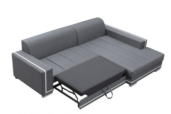 Photo Upholstered chaise longue sofa convertible into a bed - MARTÍN, Brown / White, 260cm x 177cm