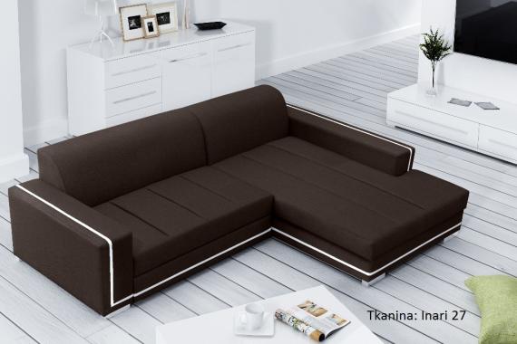 Photo Upholstered chaise longue sofa convertible into a bed - MARTÍN, Brown / White, 260cm x 177cm