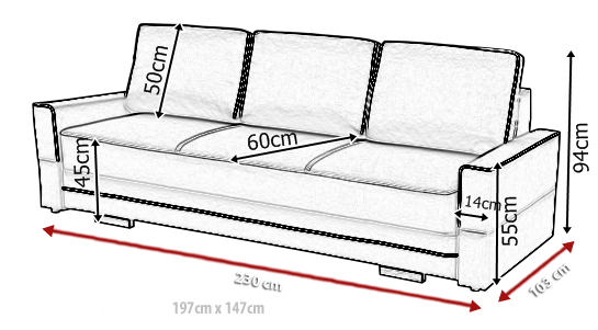 Foto Sofá con cama - Samanta B, Negro/Blanco, 230 cm