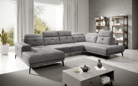 Foto SOFÁ FORMA DE U I REPOSACABEZAS RECLINABLES I PATAS ALTAS 350 CM X 201 CM BRETAN GRIS