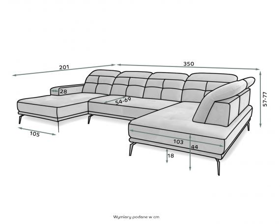 Foto SOFÁ FORMA DE U I REPOSACABEZAS RECLINABLES I PATAS ALTAS 350 CM X 201 CM BRETAN GRIS
