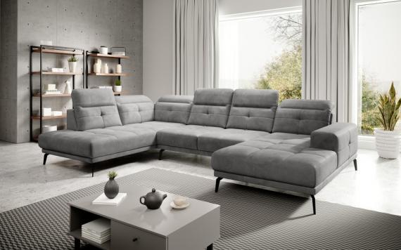 Foto SOFÁ FORMA DE U I REPOSACABEZAS RECLINABLES I PATAS ALTAS 350 CM X 201 CM BRETAN GRIS