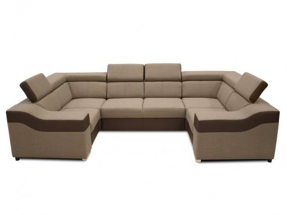 Foto SOFÁ FORMA DE U 6 PLAZAS 320 CM X 190 CM EVA BEIGE TELA/MARRÓN POLIPIEL