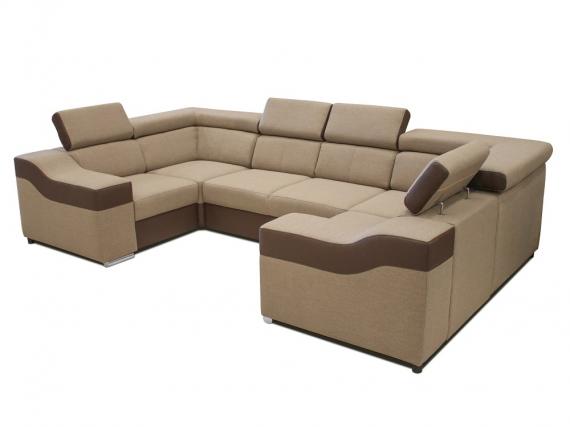 Foto SOFÁ FORMA DE U 6 PLAZAS 320 CM X 190 CM EVA BEIGE TELA/MARRÓN POLIPIEL