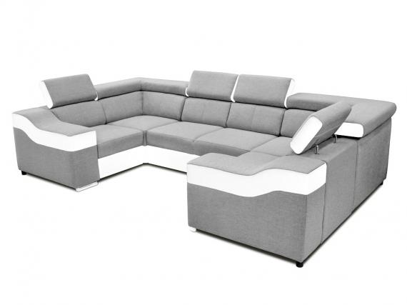 Foto SOFÁ FORMA DE U 6 PLAZAS 320 CM X 190 CM EVA GRIS CLARO TELA/BLANCO POLIPIEL