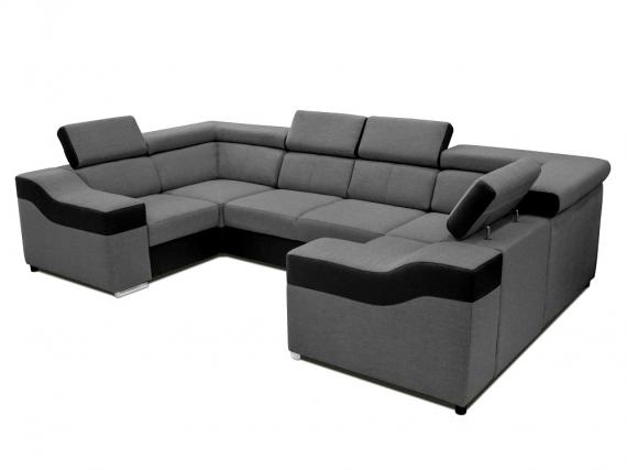 Foto SOFÁ FORMA DE U 6 PLAZAS 320 CM X 190 CM EVA GRIS TELA/NEGRO POLIPIEL