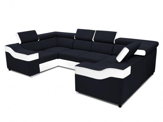 Foto SOFÁ FORMA DE U 6 PLAZAS 320 CM X 190 CM EVA NEGRO TELA/BLANCO POLIPIEL