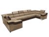 Foto SOFÁ GRANDE 8 PLAZAS I FORMA DE U I REPOSACABEZAS RECLINABLES Y BRAZOS ANCHOS 440 CM X 190 CM EVA BEIGE TELA/MARRÓN POLIPIEL