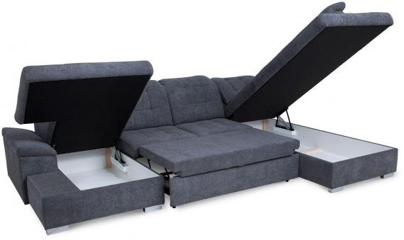 Photo U-shaped sofa with reclining headrests and pull-out bed – Nixon, Brown, 330x212x170