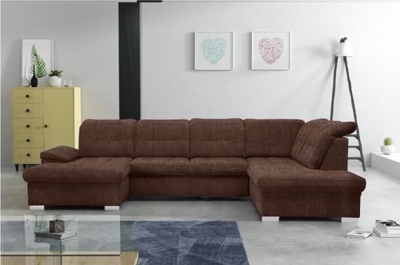 Photo U-shaped sofa with reclining headrests and pull-out bed – Nixon, Brown, 330x212x170