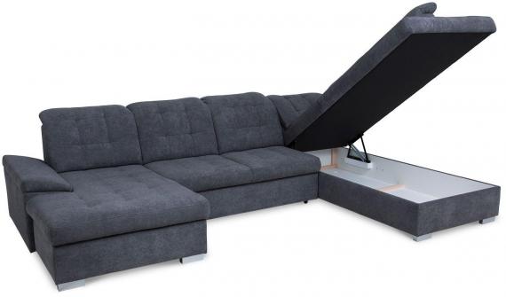 Photo U-shaped sofa with reclining headrests and pull-out bed – Nixon, Brown, 330x212x170