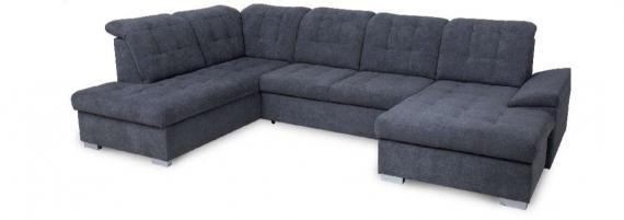 Photo U-shaped sofa with reclining headrests and pull-out bed – Nixon, Dark Gray, 330x212x170