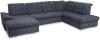 Photo U-shaped sofa with reclining headrests and pull-out bed – Nixon, Dark Gray, 330x212x170