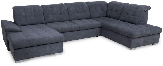 Photo U-shaped sofa with reclining headrests and pull-out bed – Nixon, Dark Gray, 330x212x170