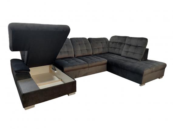 Foto SOFÁ GRANDE I FORMA DE U I REPOSACABEZAS RECLINABLES I CON CAMA EXTRAIBLE Y ARCÓN  330 CM X 220 CM POVER NEGRO TELA