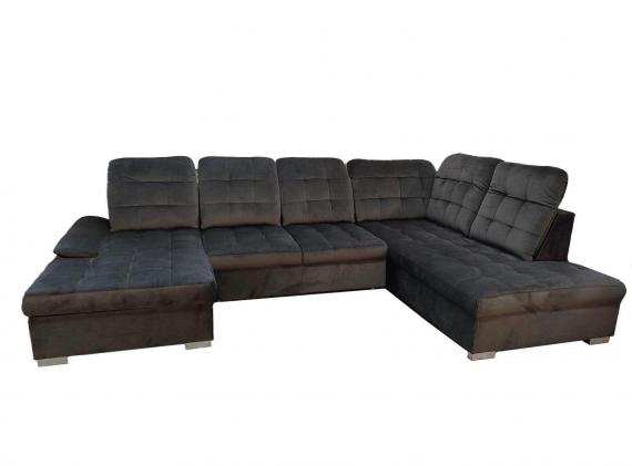 Foto SOFÁ GRANDE I FORMA DE U I REPOSACABEZAS RECLINABLES I CON CAMA EXTRAIBLE Y ARCÓN  330 CM X 220 CM POVER NEGRO TELA