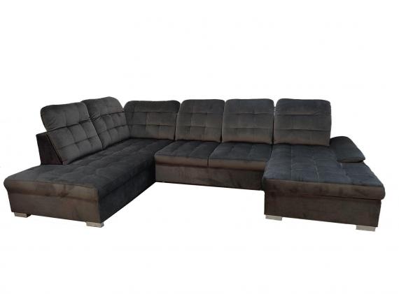 Foto SOFÁ GRANDE I FORMA DE U I REPOSACABEZAS RECLINABLES I CON CAMA EXTRAIBLE Y ARCÓN  330 CM X 220 CM POVER NEGRO TELA