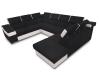 Photo U-shaped sofa - Angela. Pull-out bed and reclining headrests. 7 seats, Black / White, fabric / faux leather, 335x260
