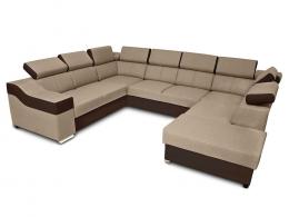 SOFÁ EN FORMA DE U I 7 PLAZAS I CAMA EXTRAIBLE I REPOSACABEZAS RECLINABLES I 335 CM X 260 CM ANGELA BEIGE TELA/MARRÓN POLIPIEL